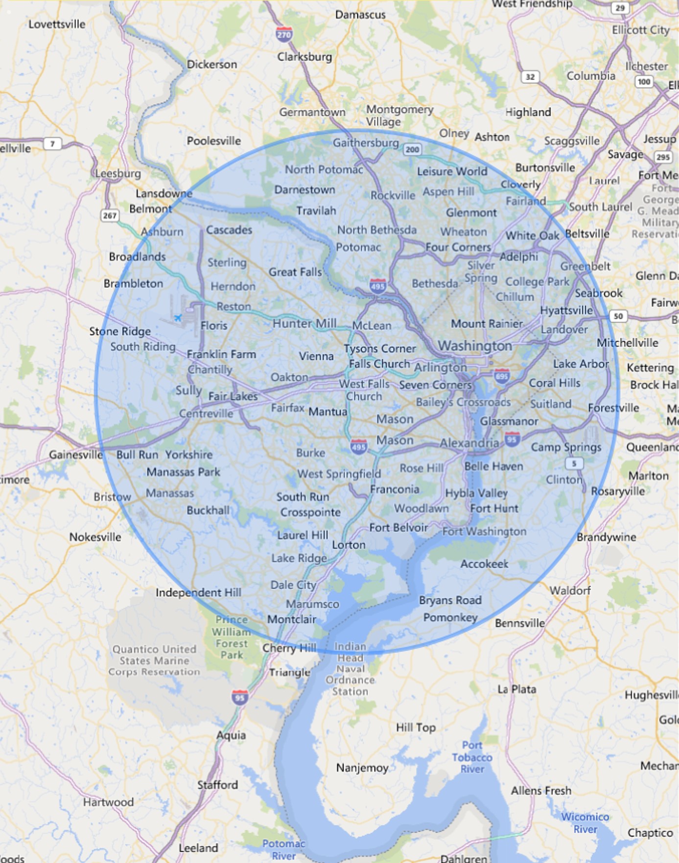 Service coverage area map DMV